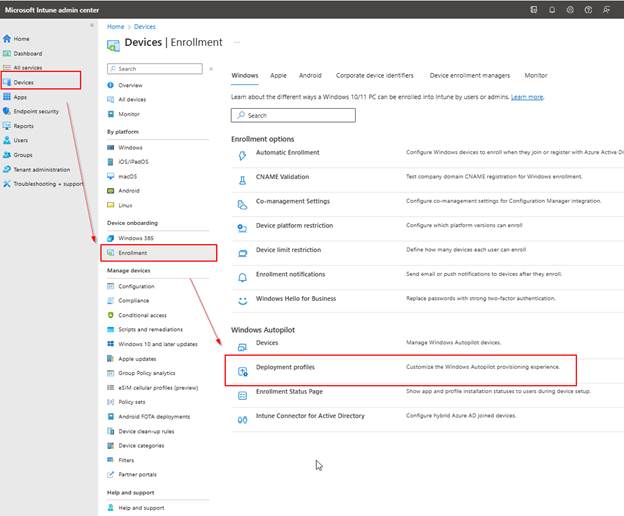 Create Windows Autopilot Deployment Profile 