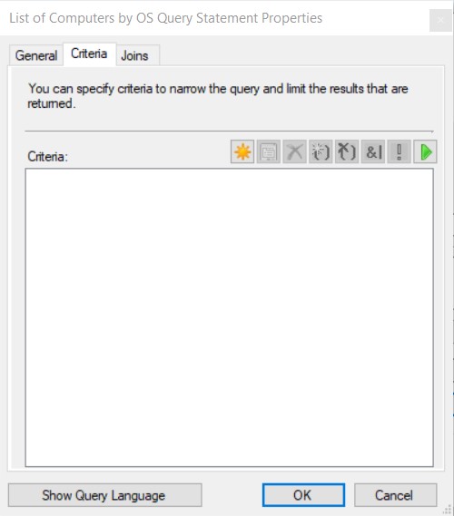 Prompted WQL Query - Criteria Tab