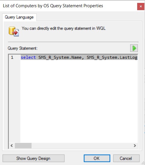 Prompted WQL Query - Query Language