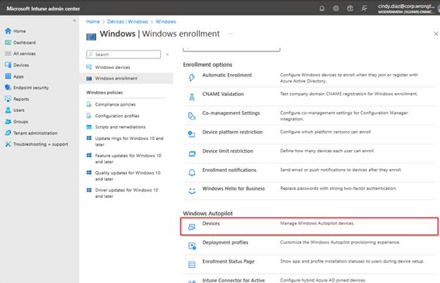 Manually Register Devices with Windows Autopilot - Windows Autopilot --> Devices