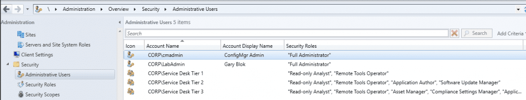 Service Desk Tier 1 -3 Support positions have different access to the ConfigMgr Console