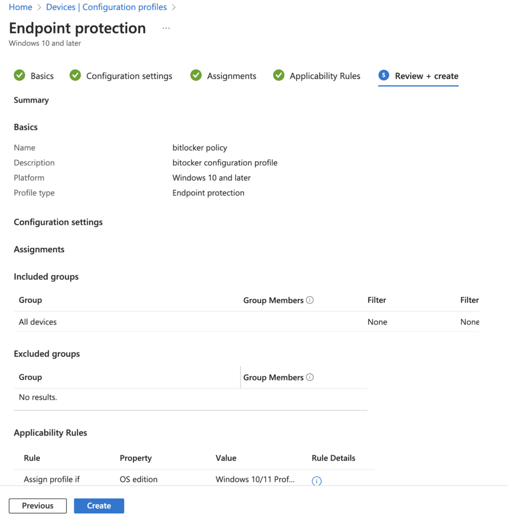 How to Configure BitLocker with Intune - Review and create policy