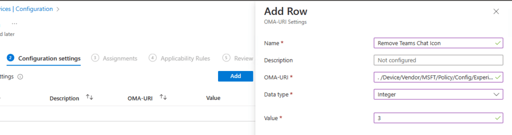 Configuration settings