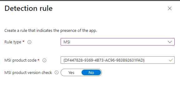 Detection rule --> Product code required