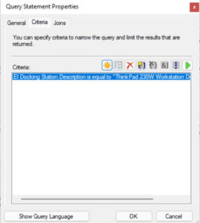 Query Statement Properties - Criteria