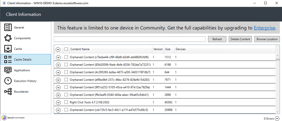 Outdated content from the CCM cache folder - Client Information - Cache Details