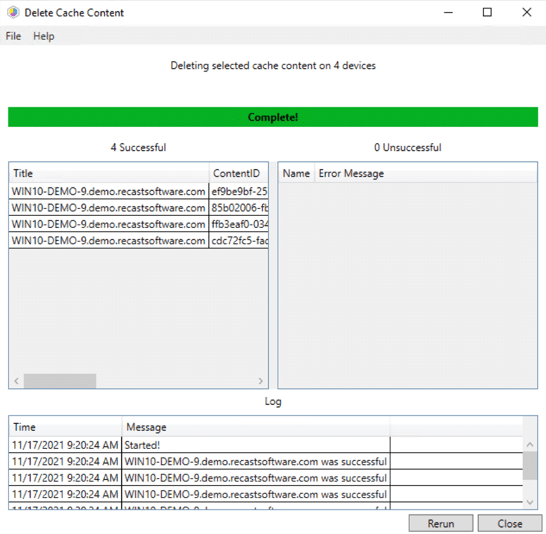 Outdated content from the CCM cache folder - Delete Cache Content - Complete