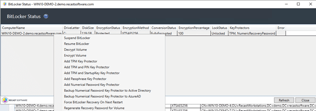 BitLocker Status - Actions