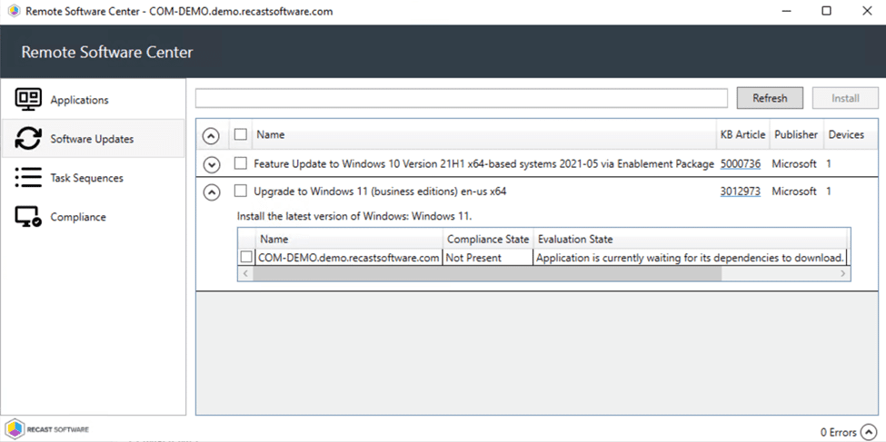 Remote Software Center - Upgrade to Windows 11