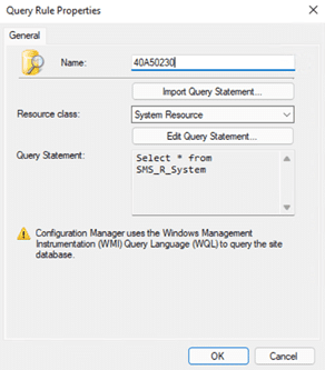 Specific Docking Station - Edit Query Statement