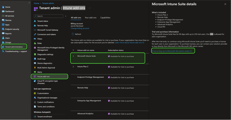 Intune add-ons