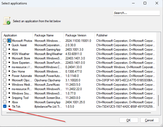 Block Apps with Intune - select TikTok