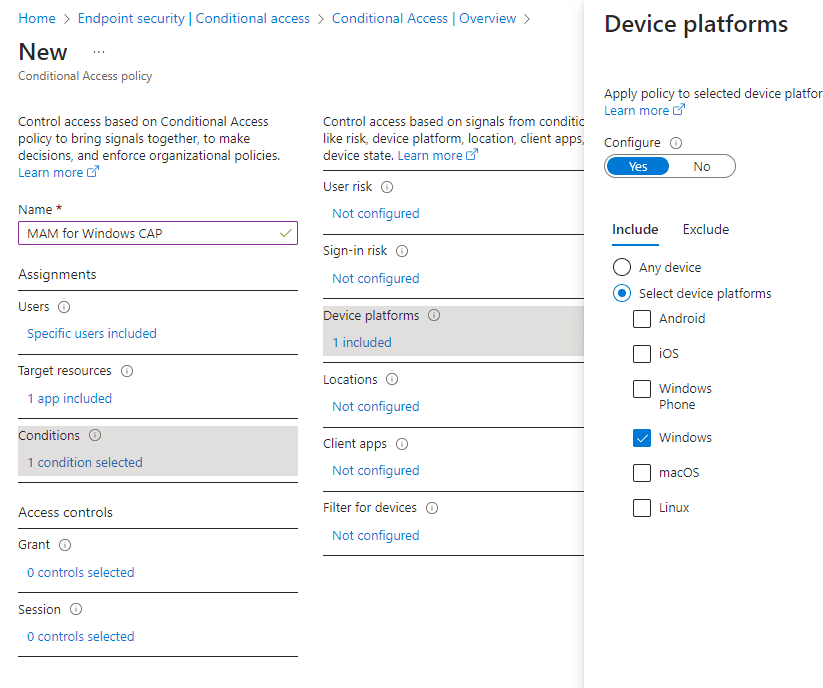 Set condition for policy