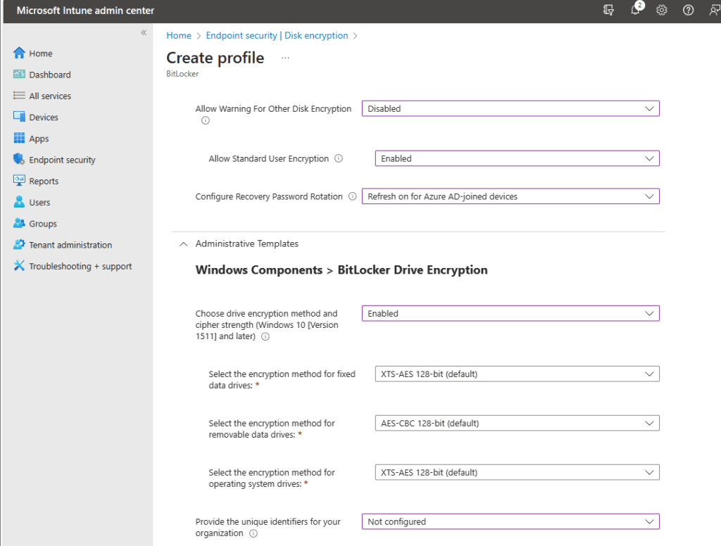 How to configure BitLocker on Windows devices with Intune: Disk Encryption Profiles Edition - unique identifiers